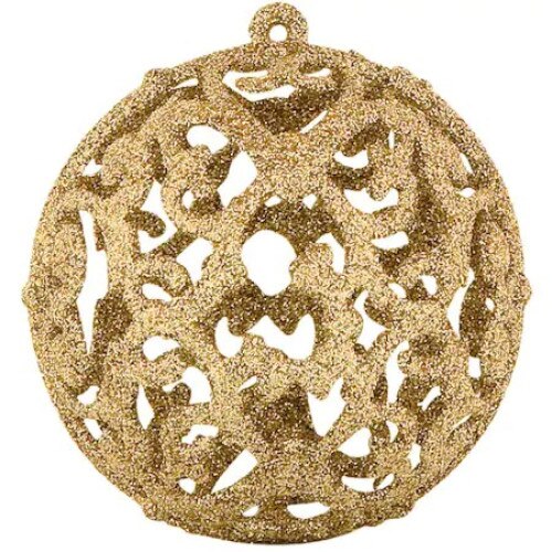 Set 6 globuri aurii de Craciun, model perforat cu finisaj sclipitor, Xmas, 6 cm