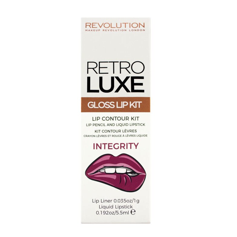 Kit pentru buze luciu si creion de buze, Makeup Revolution Retro Luxe Kits Gloss, Integrity, 5.5 ml