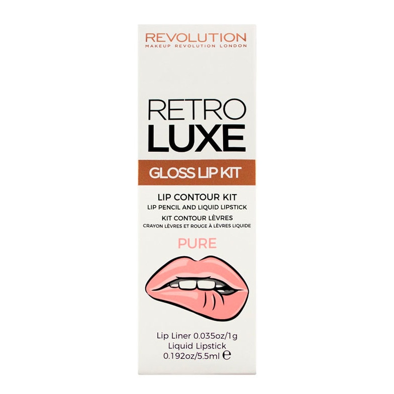 Kit pentru buze luciu si creion de buze, Makeup Revolution Retro Luxe Gloss, Pure, 5.5 ml