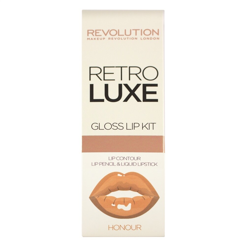 Kit pentru buze luciu si creion de buze, Makeup Revolution Retro Luxe Kits Gloss, Honour, 5.5 ml