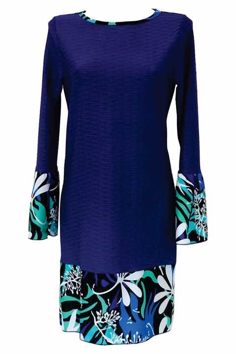 Rochie CLEO, Blexy, 80% poliamida/ 20% elastan, Albastru cu model floral multicolor, 38 EU