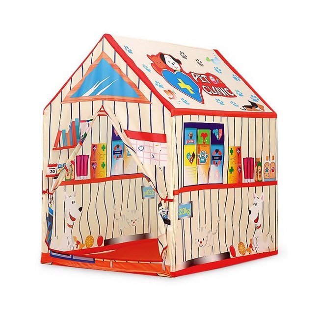 Cort de joaca pliabil tip cabinet veterinar pentru copii, cu 2 intrari, 95x72x102 cm