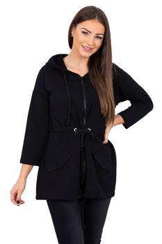 Hanorac bumbac, cu gluga, fermoar, bumbac, Negru, One Size Hanorac bumbac, cu gluga, fermoar, bumbac, Negru, One Size