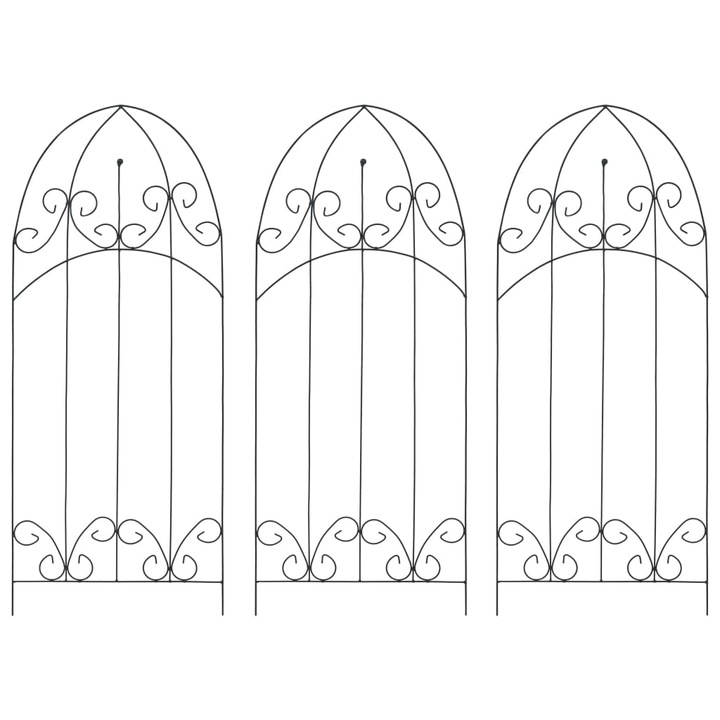 Set suporturi plante cataratoare vidaXL, 3 buc., negru, 40 x 100 cm, fier 1.66 kg 47098