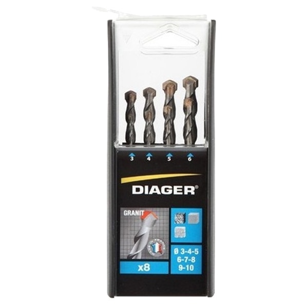 Trusa 8 burghie cu coada cilindrica pentru granit Ø3-4-5-6-7-8-9-10 Diager