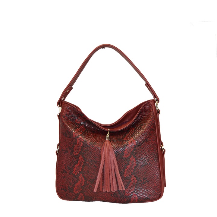 Női táska, Zea, alkalmi, bordó kígyó, 32x10x28