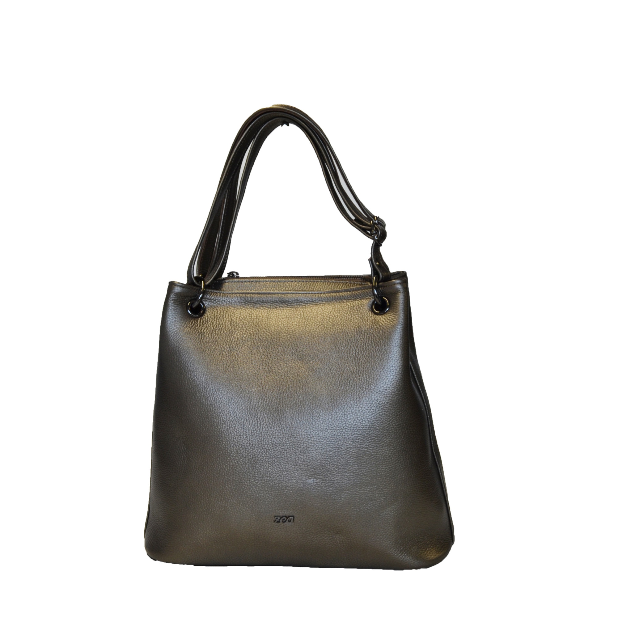 Geanta dama,Zea,piele naturala,2 manere,platina metalizat,32x14x28