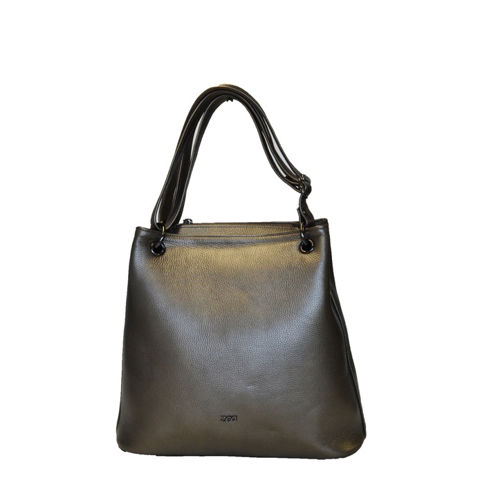 Geanta dama,Zea,piele naturala,2 manere,platina metalizat,32x14x28