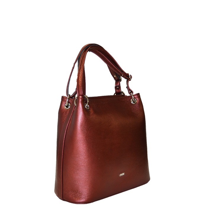 Zea női táska, természetes bőr, 2 állítható fogantyú, 32x14x28 cm, metál bordó
