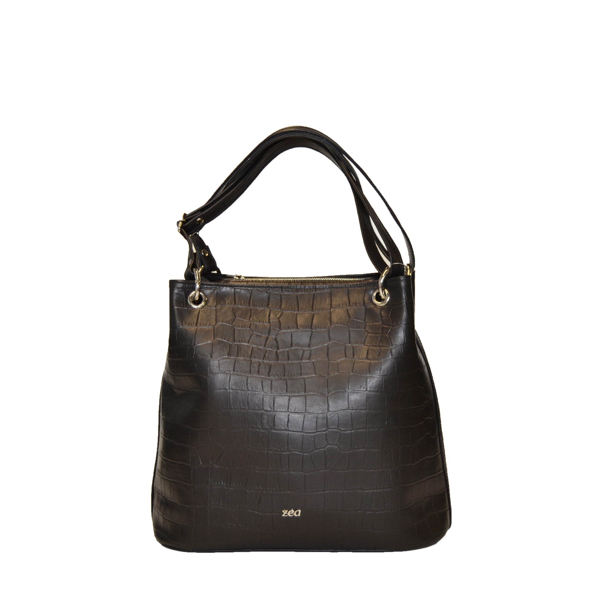 Geanta dama,Zea,piele naturala,croco negru,32x14x28