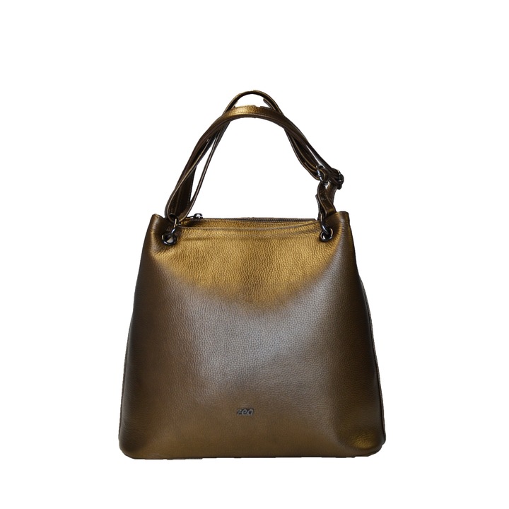 Geanta dama,Zea,piele naturala,bronz metal,2 manere reglabile,32x14x28
