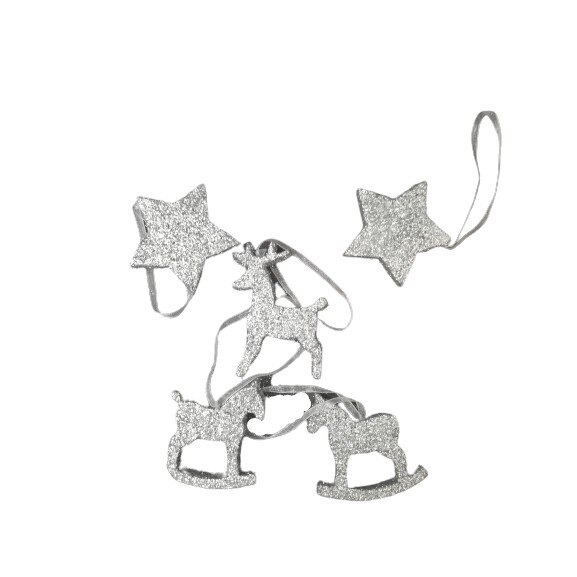 Set 5 decoratiuni Craciun, argintiu