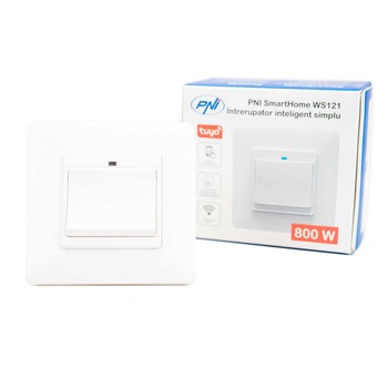 Intrerupator inteligent simplu PNI SmartHome WS121 pentru control lumini prin internet cu App Tuya Smart, compatibil Amazon Alexa si Google Home Intrerupator inteligent simplu PNI SmartHome WS121 pentru control lumini prin internet cu App Tuya Smart, compatibil Amazon Alexa si Google Home