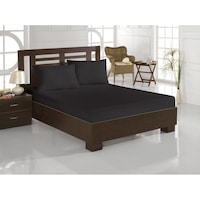Cearceaf de pat cu elastic din bumbac ranforce 100% 140x180cm negru +2 fete de perna 50x70 cm