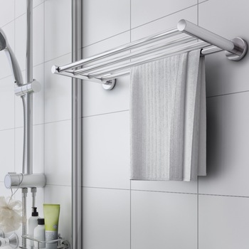 Suport de prosop de baie Sta cu 4 bare cadru din otel inoxidabil-gri Suport de prosop de baie Sta cu 4 bare cadru din otel inoxidabil-gri