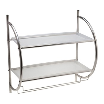 Suport de prosop Sta cu etajera dubla,cadru din otel inoxidabil-gri Suport de prosop Sta cu etajera dubla,cadru din otel inoxidabil-gri