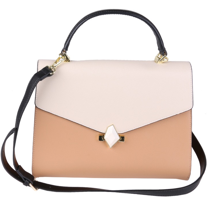 Geanta de umar, pentru dama, din piele eco, combinatie 3 culori, AB-N3261LTBN Maro deschis