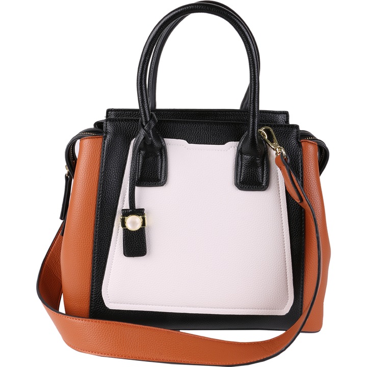 Geanta de umar, pentru dama, din piele eco, combinatie 3 culori, AB-N3259BN maro