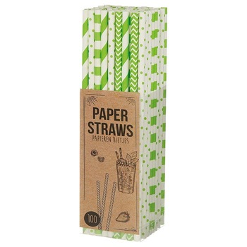 Set 100 bucati paie din hartie, alb-verde, 20x0,5cm Set 100 bucati paie din hartie, alb-verde, 20x0,5cm
