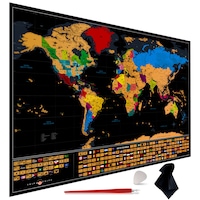 Set Harta Razuibila a Lumii, Editie Premium XL, 91 cm x 61 cm, Accesorii, Steaguri, Capitale, Multicolor