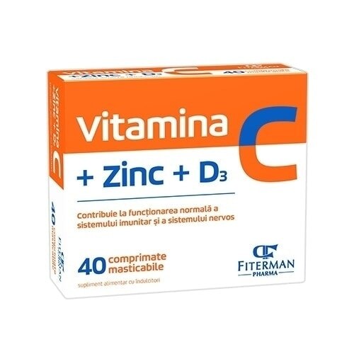 Vitamina c + zinc + d3,40 comprimate masticabile, Fiterman