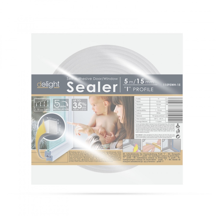 Öntapadós ajtó- ablakszigetelő habszalag - 5 m - fehér 15 mm