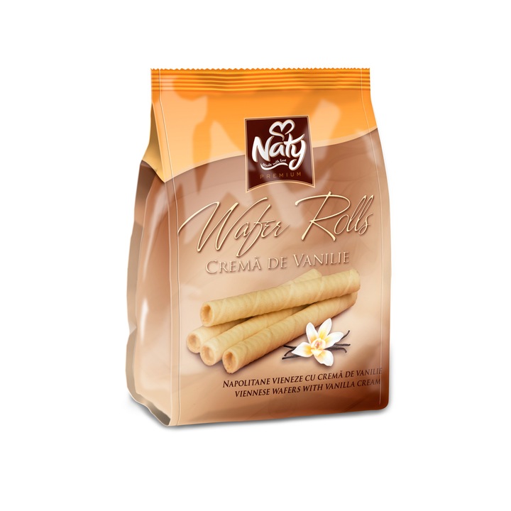 Napolitane vieneze cu crema de vanilie Wafer Rolls, Naty Premium, 200 g