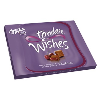 Praline de ciocolata cu crema visine Tender Wishes 110 g Milka Praline de ciocolata cu crema visine Tender Wishes 110 g Milka