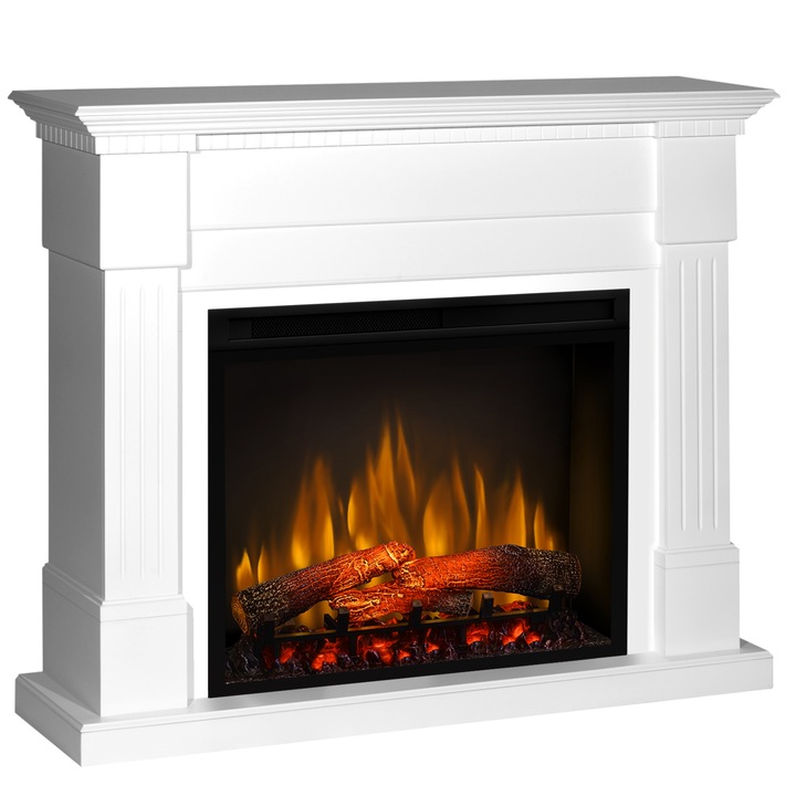 Fehér Essex kandalló - 3D Dimplex XHD28 elektromos kandallóval hanggal