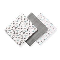 Set 3 Scutece Museline din Bambus si Bumbac, Model Animale Polare, 70x70 CM, Delicate si Absorbante, cu Proprietati Antialergene, Utilizari Multiple, Gri