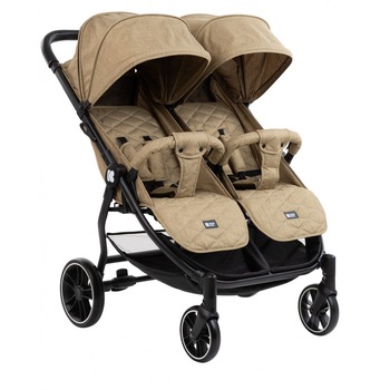Carucior pentru gemeni KikkaBoo Happy 2 Beige 2020 Carucior pentru gemeni KikkaBoo Happy 2 Beige 2020