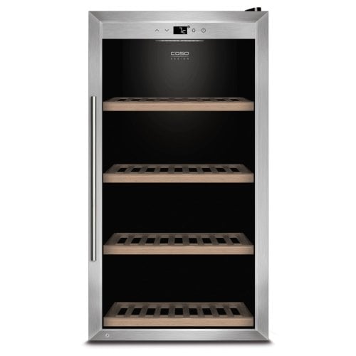 Racitor de vin Caso Germany, WineSafe 75, capacitate 75 sticle, tehnologie compresor, usa anti-UV, silentios, temperatura ajustabila, sistem anti-vibratii, rafturi detasabile, control touch, negru/inox