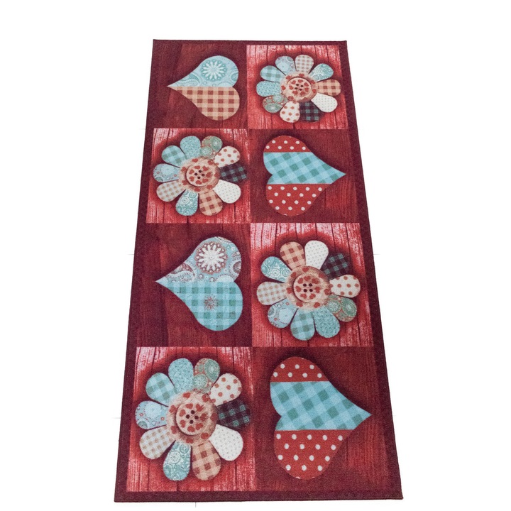 Кръст тип килим SAM Art 3 Lug, 80x300 см, дебелина 3,5 мм, 1000g/m2, 100% полиамид, латексова подложка, шарка сърца и сини цветя