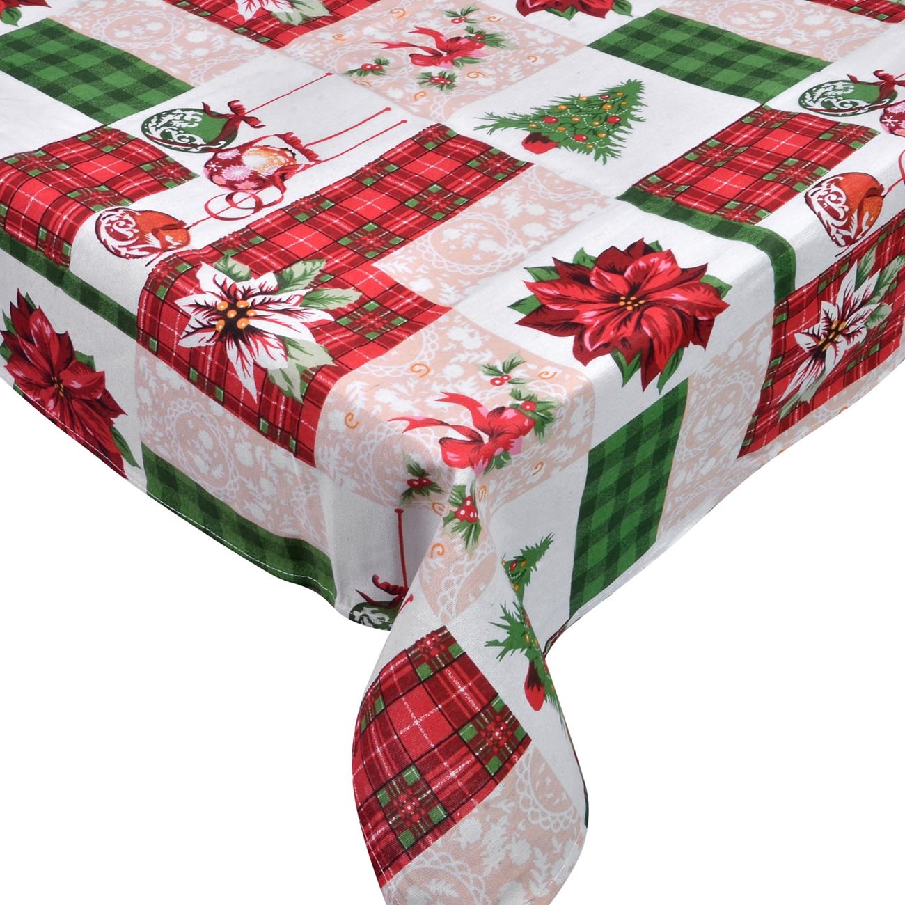 Fata de Masa de Craciun, New Line, Model cu Brad si Craciunita, 180x140 cm, Multicolor