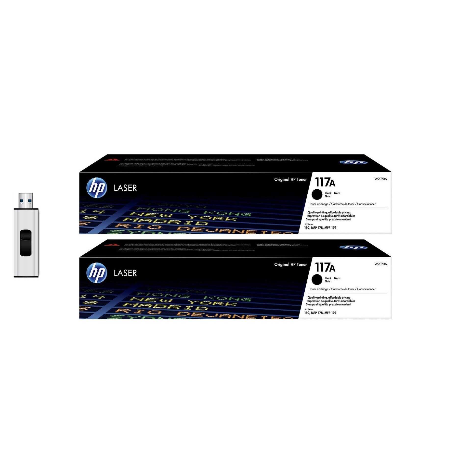 Pachet MAG4U Toner Originale HP 2 bucati W2070A 117A Black si MediaRange USB 3.0 flash drive, 32GB.