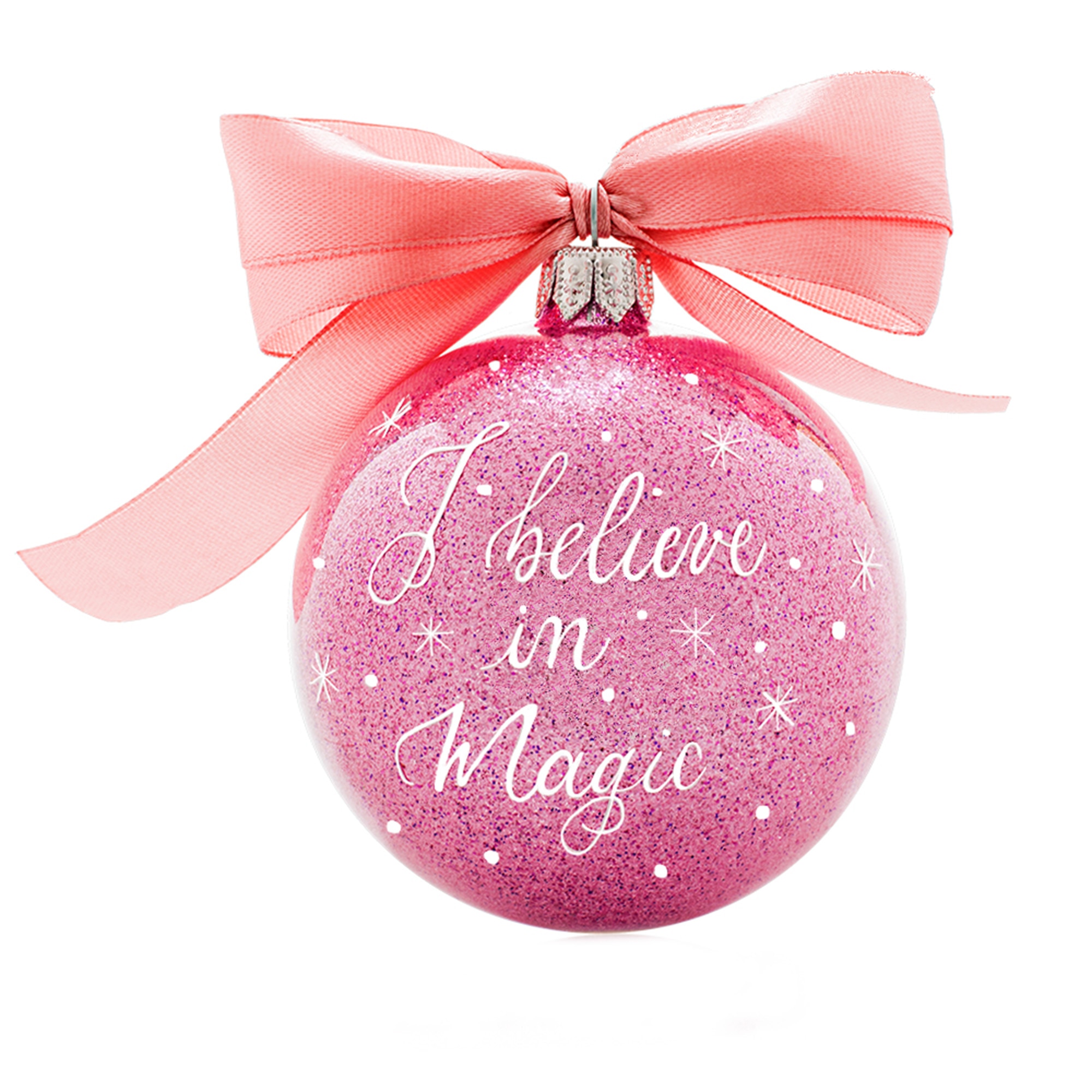 Glob personalizat caligrafiat cu mesajul I believe in magic, Mignon Calligraphy, sticla, roz