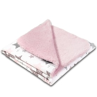 Paturica dubla pufoasa cu doua fete 100x78 cm Kidizi Fluffy All Pink Stars