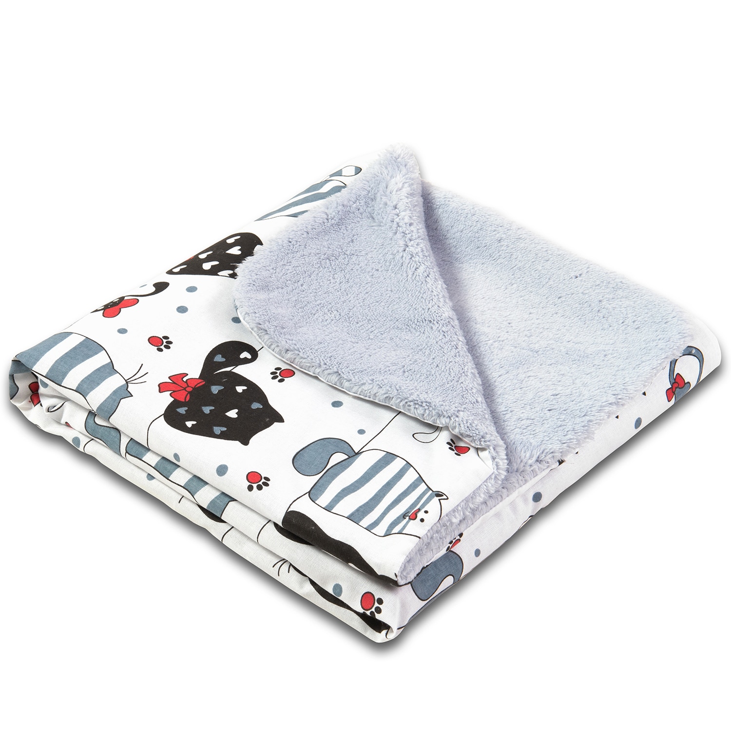 Paturica dubla pufoasa cu doua fete 100x78 cm Kidizi Fluffy Happy Kitten