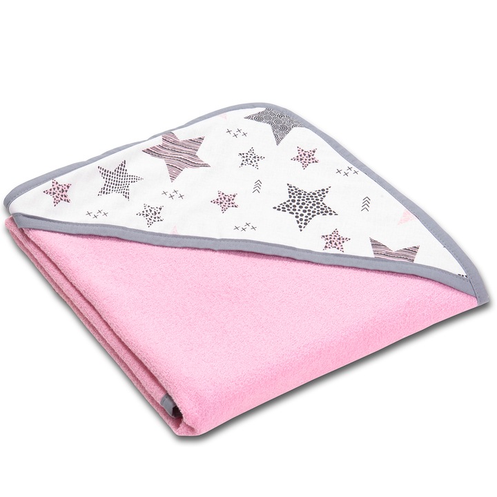Kidizi All Pink Stars pamut baba törölköző kapucnival, 90x90 cm, rózsaszín