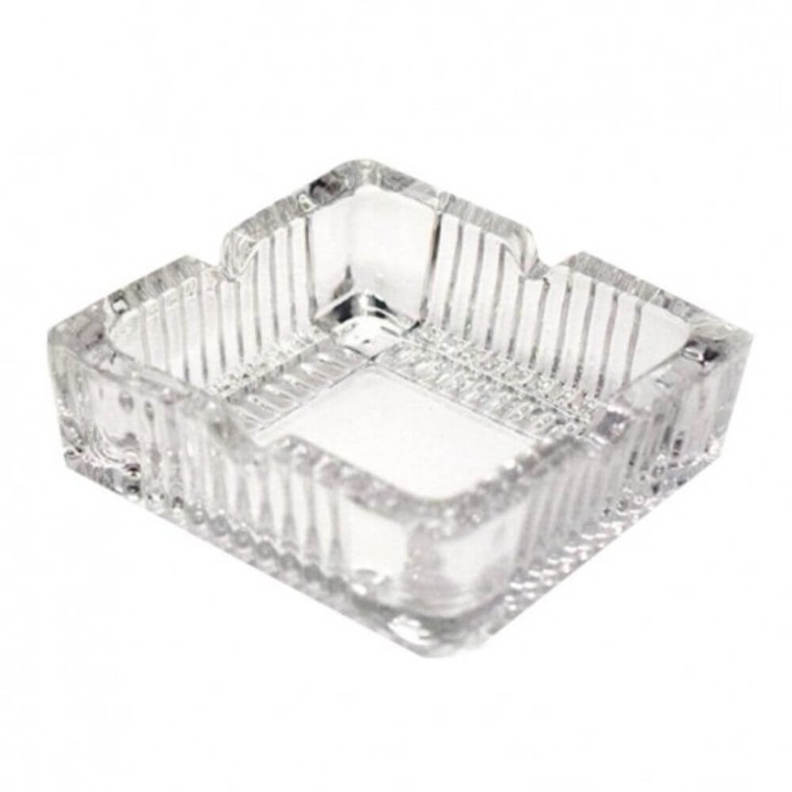 Квадратен стъклен пепелник, прозрачен