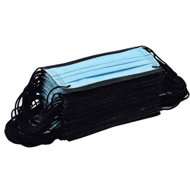 Set 50 Masti medicale faciale, de unica folosinta, nesterile, tip II, albastre/negre