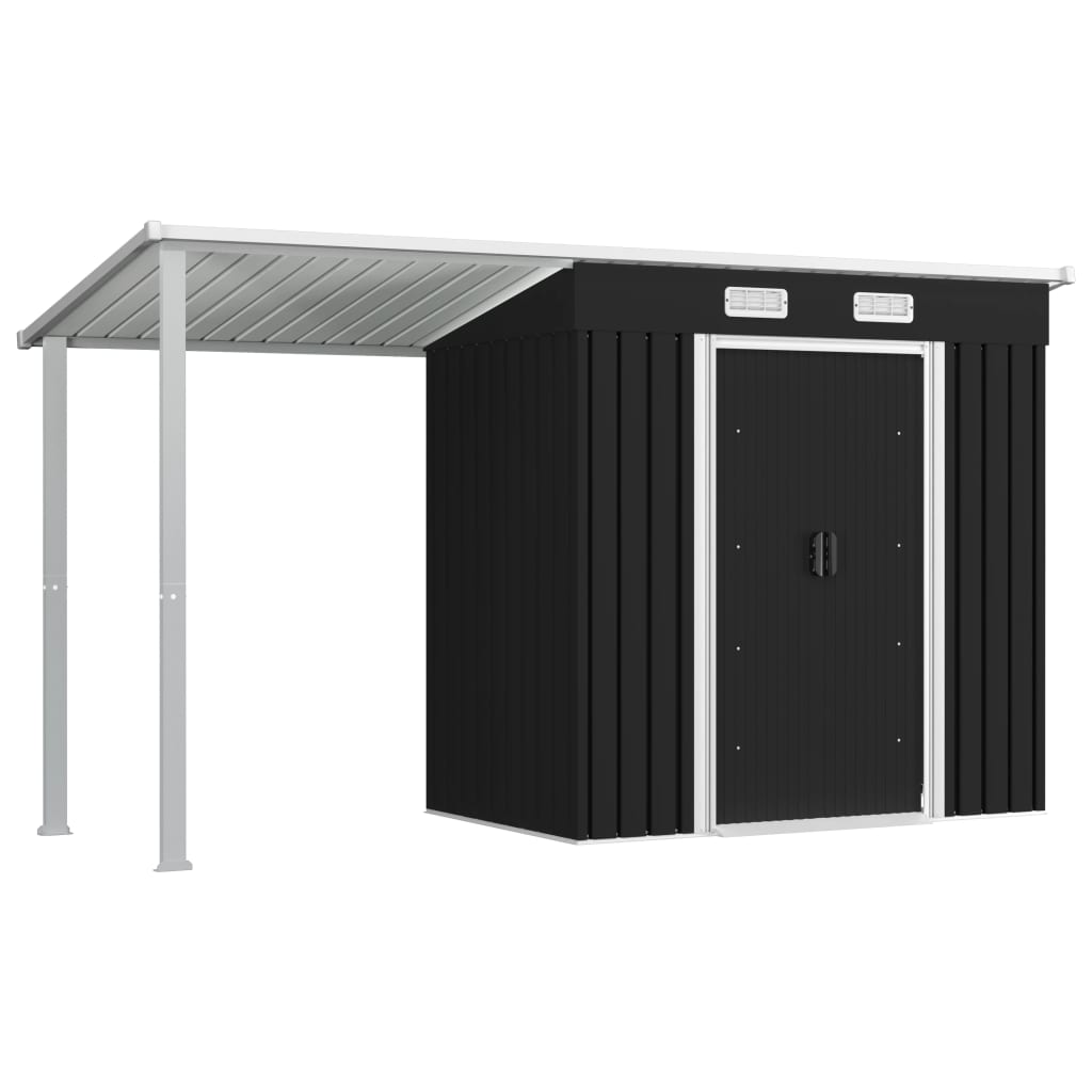 Sopron de gradina cu acoperis extins, vidaXL, Otel, 346 x 121 x 181 cm, Gri