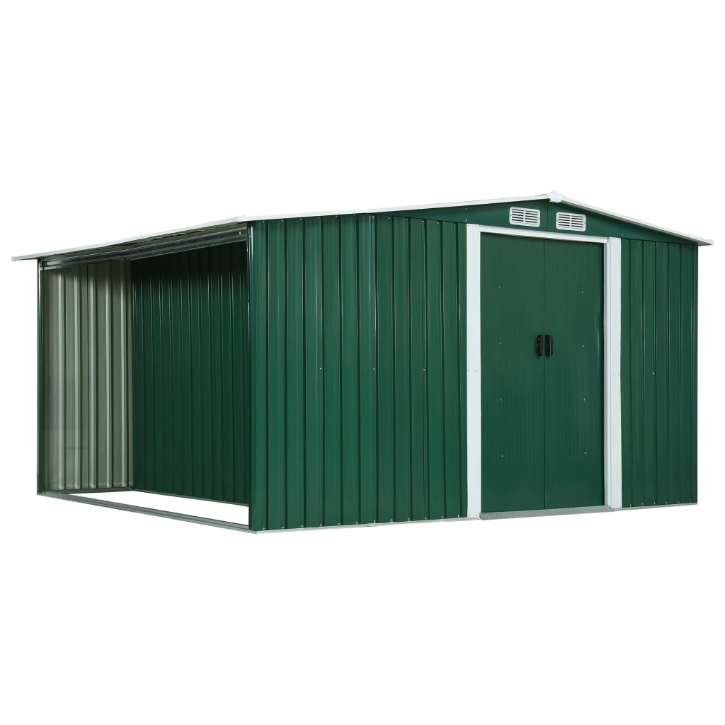 Sopron de gradina cu usi glisante, vidaXL, Otel, 329.5 x 312 x 178 cm, Verde