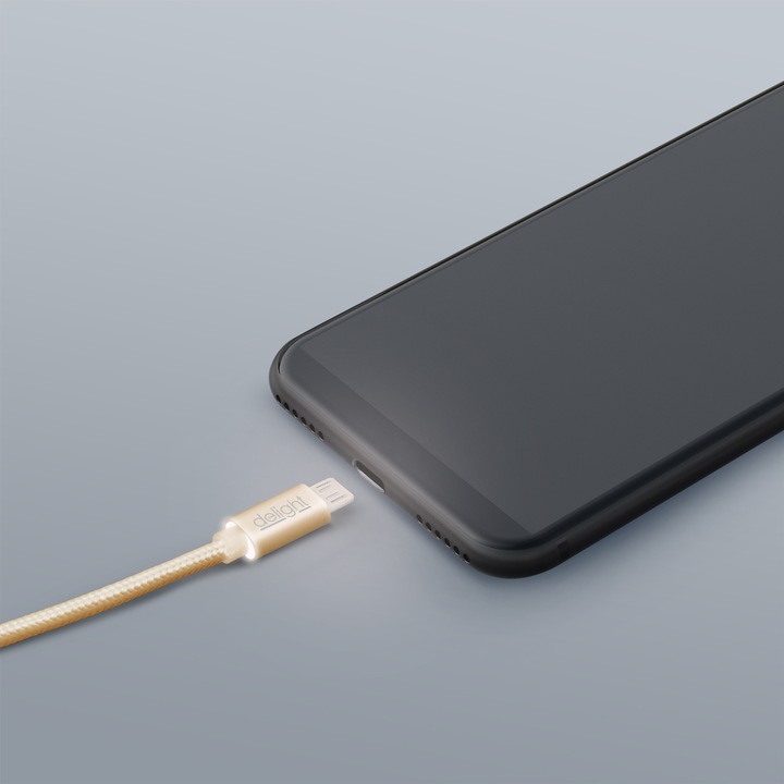 Cablu de date Micro USB, Delight, Pentru Android, 2A, 1 m, Auriu