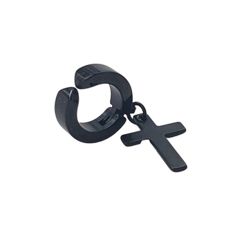 Cercel barbati cruce negru cu clips Cercel barbati cruce negru cu clips