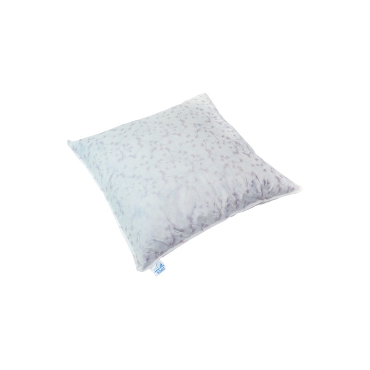 Perna traditionala din puf de gasca, HTT, model 100% bumbac, culoare Alb/Flori, dimensiuni 60x60x20 cm, greutate 0,900 kg, forma patrata, cusatura dubla