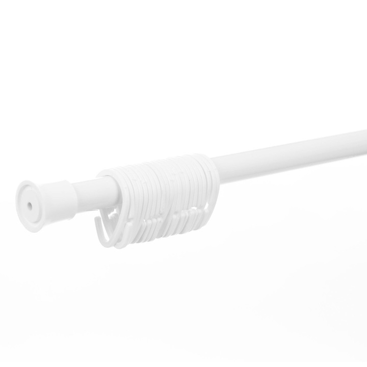 Шина за душ кабина, телескопична / разтегателна, метална, бяла, включени халки, 120 / 210 см