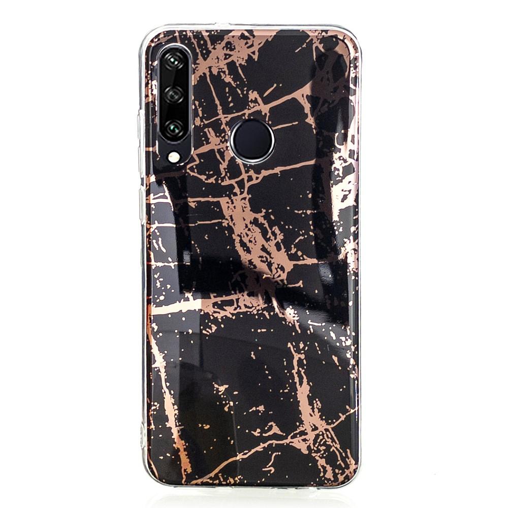 Husa Huawei Y6P model Golden Electroplated Marble, Silicon, Antisoc, TPU, Viceversa Negru/Auriu