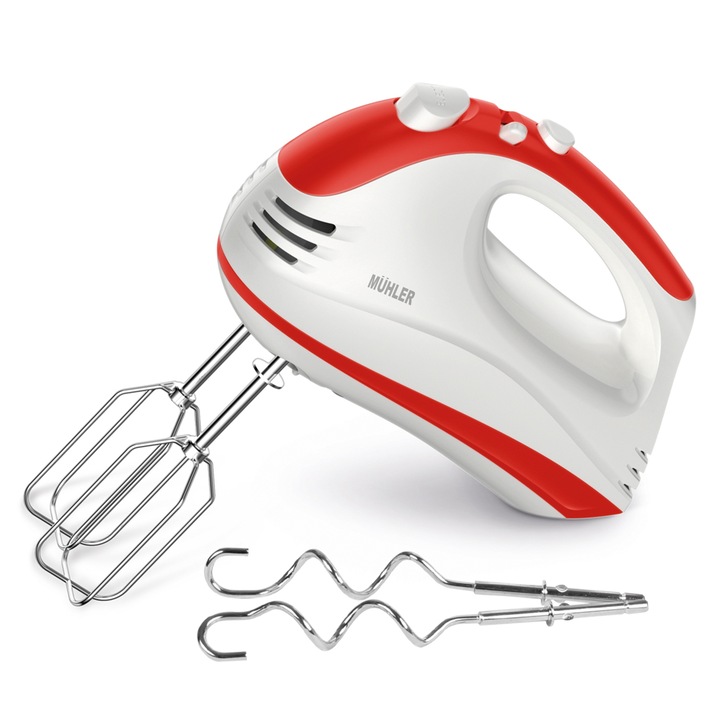 Мобилен Миксер MUHLER mx300, 300W, 5 скорости + TURBO, Червен/Бял
