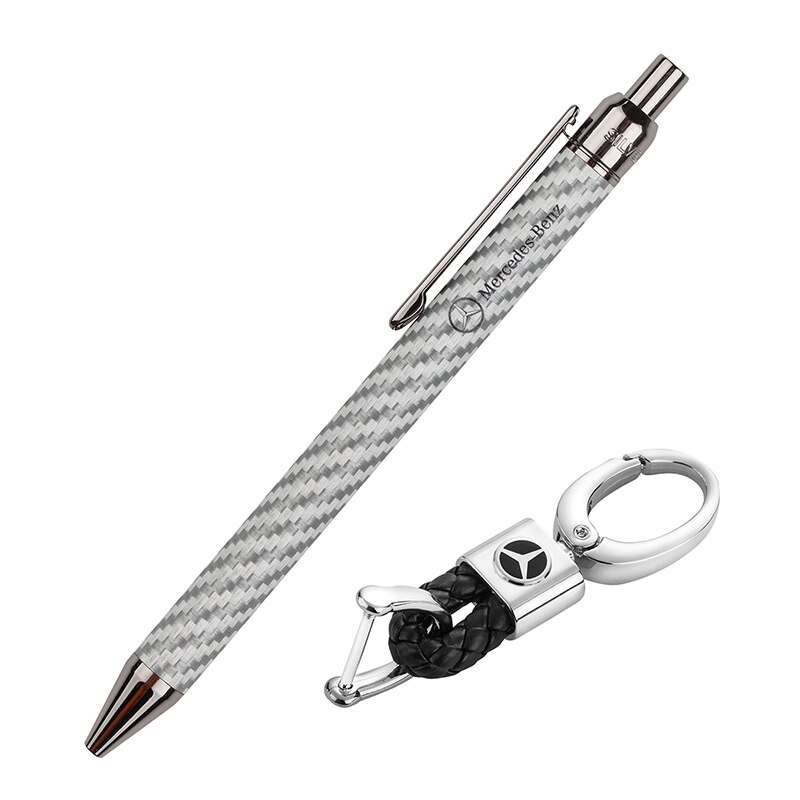 Set breloc si pix cu logo-ul Mercedes, Silver Flame, AS0901, Argintiu/Negru, Piele naturala/metal